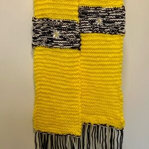 Yellow, Black, and White Handknit Scarf by AIA Inspired Designs
